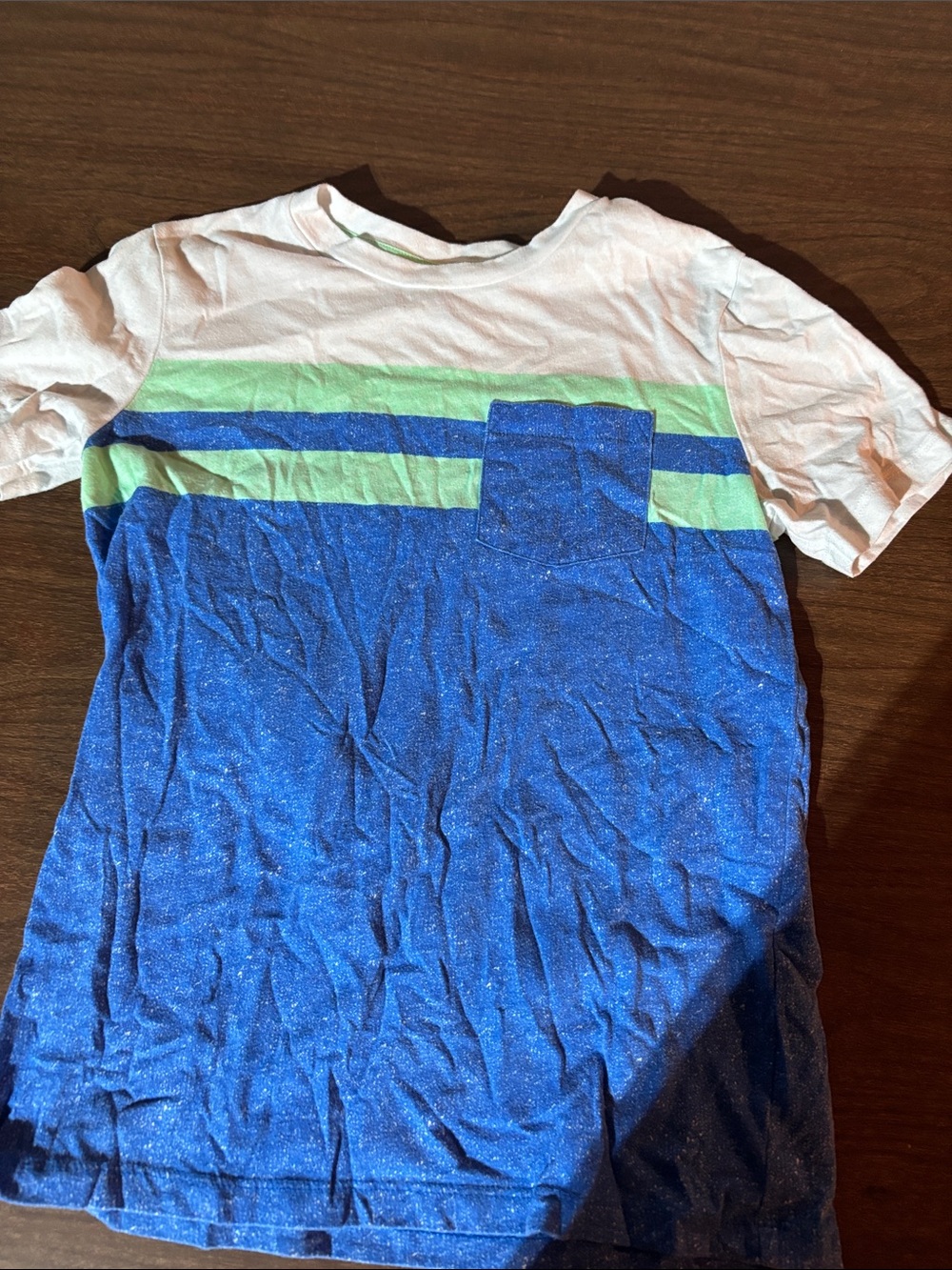 Old Navy White, Blue & Green Striped Pocket Tee